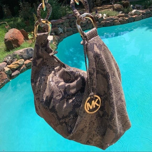XL Michael Kors python snake skin leather chain-link shoulder bag stunning!!! - Picture 3 of 12